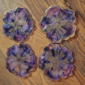 Flower blends of purple/gold  beautiful resin Coasters Set of 4
